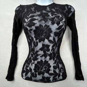 Monster women's (juniors') Long-sleeve Crew neck Sheer Black Lace top size Small